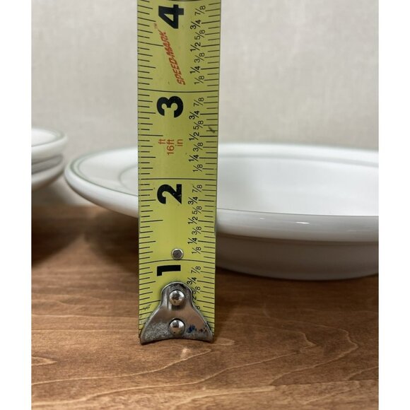 Homer Laughlin Bowl Set 4 White Green Stripe 9 In Wide Rimmed Soup Pasta Bowls - Picture 3 of 5